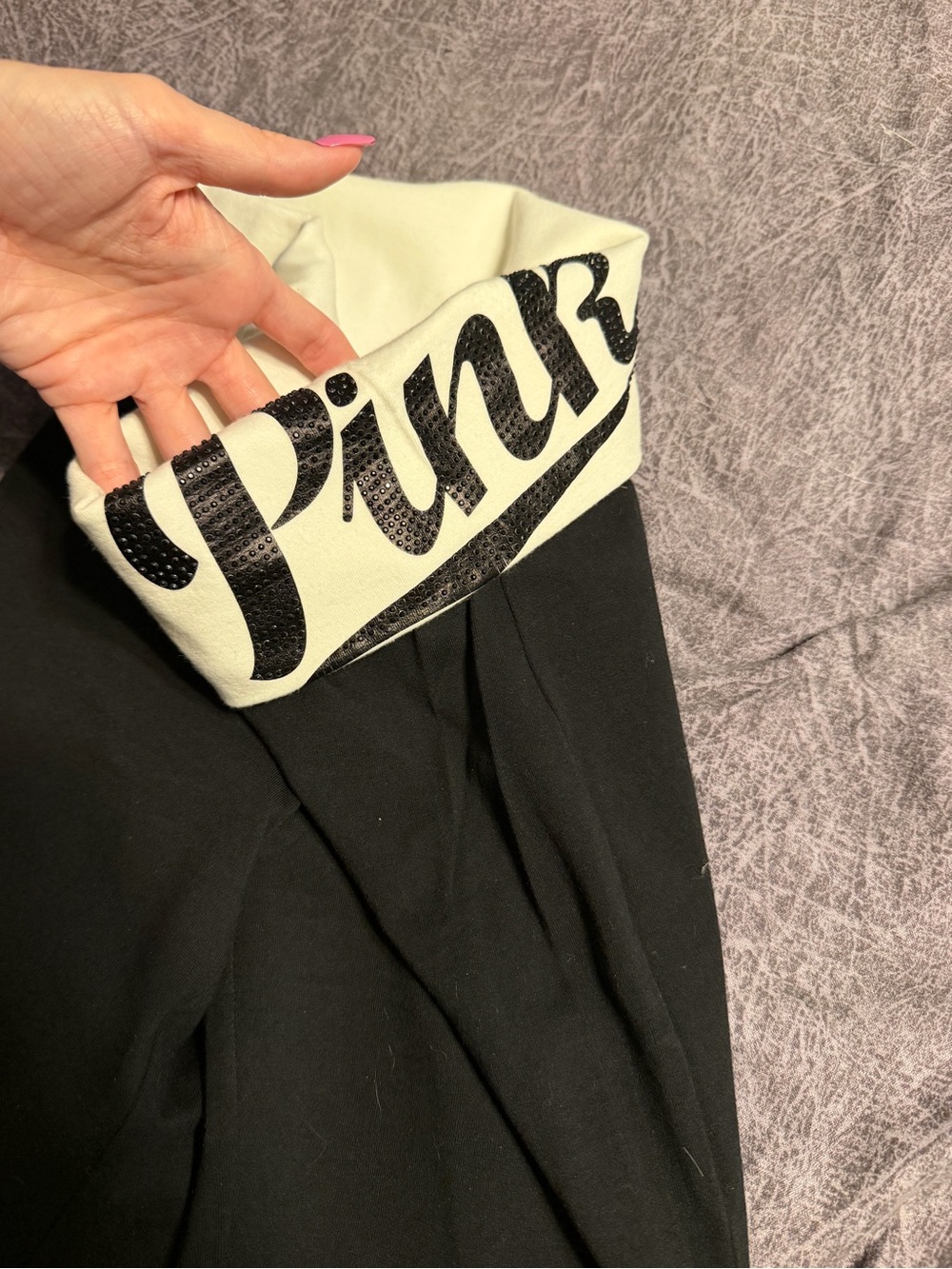 PINK Victoria's Secret Black Flare Pants with White Logo Cuff